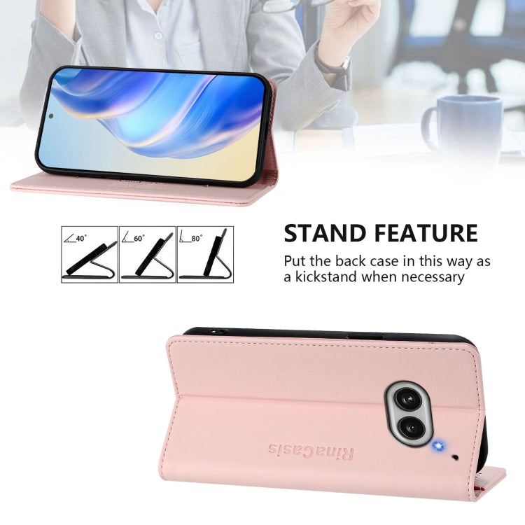Estuche Cuero Rfid Doble Pliegue Succión Magnética para Nothing Phone 2A Rc01 (Rosa)
