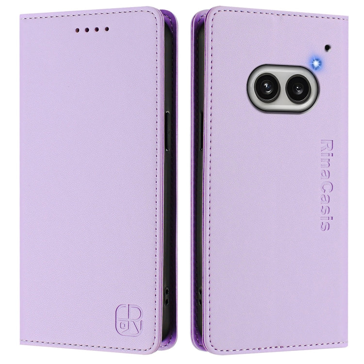 Estuche de Cuero Rfid para Nothing Phone 2A Rc01 con Doble Pliegue y Succión Magnética (Morado Claro)