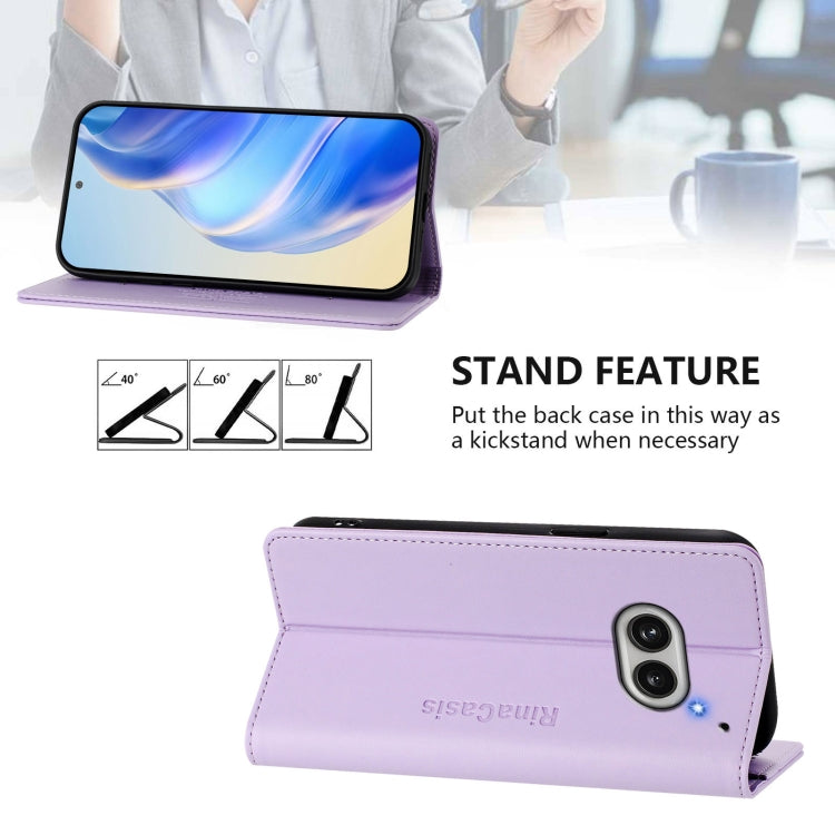 Estuche de Cuero Rfid para Nothing Phone 2A Rc01 con Doble Pliegue y Succión Magnética (Morado Claro)