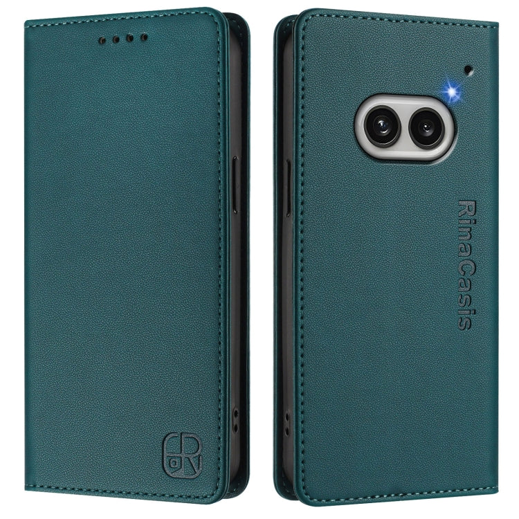 Estuche de Cuero Rfid For Nothing 2A Rc01 con Succión Magnética y Doble Pliegue (Verde Oscuro)