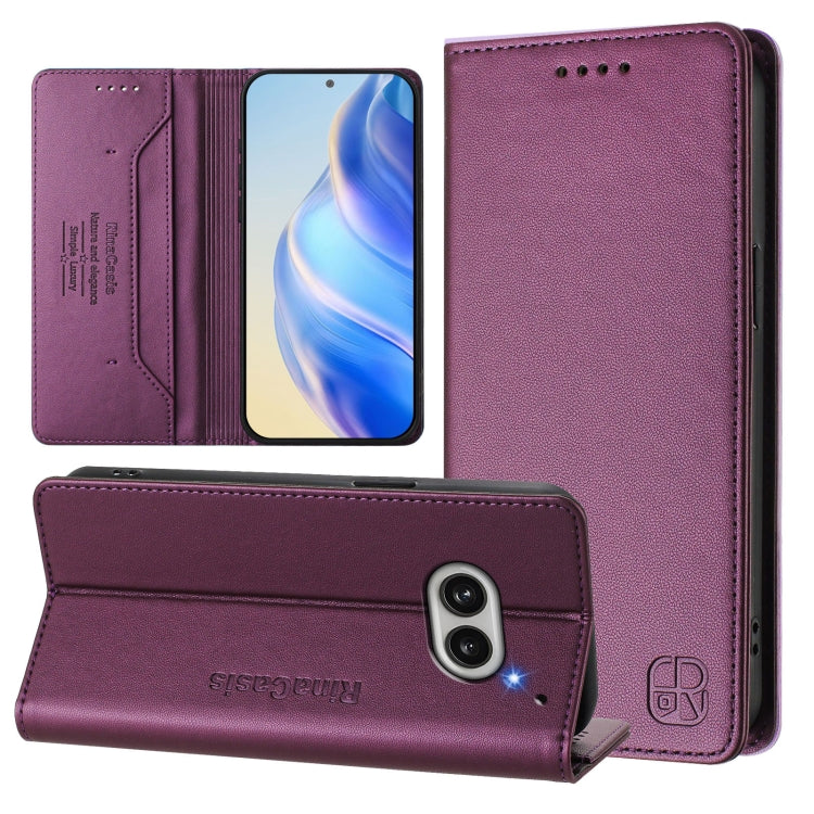 Estuche de Cuero Rfid para Nothing Phone 2A Rc01 con Doble Pliegue y Succión Magnética (Violeta)