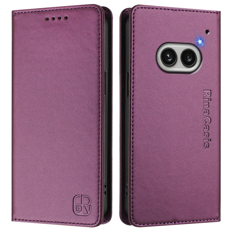 Estuche de Cuero Rfid para Nothing Phone 2A Rc01 con Doble Pliegue y Succión Magnética (Violeta)