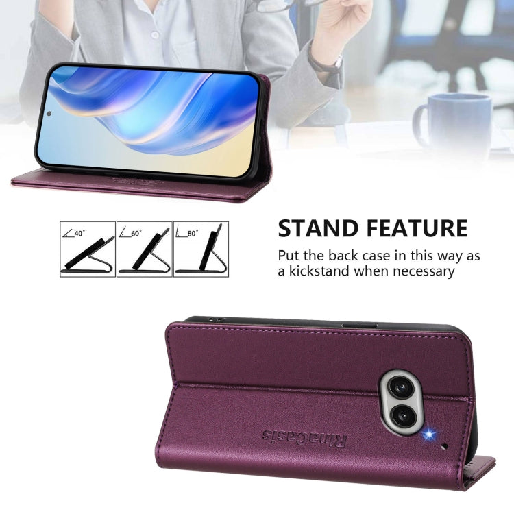 Estuche de Cuero Rfid para Nothing Phone 2A Rc01 con Doble Pliegue y Succión Magnética (Violeta)