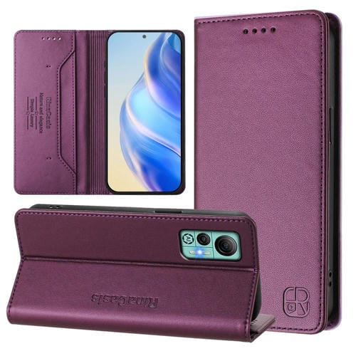 Funda de Cuero para Ulefone Note 14 Rc01 con Doble Pliegue y Succión Magnética Rfid (Violeta)