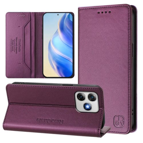 Funda de Cuero para Ulefone Note 18 Ultra 5G Rc01 con Doble Pliegue y Succión Magnética (Violeta)