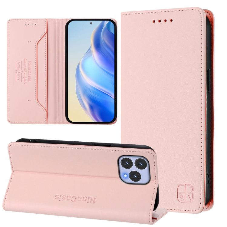 Funda de Cuero con Doble Pliegue y Succión Magnética para Wiko T60 y Cubot P80 Rc01 (Rosa)