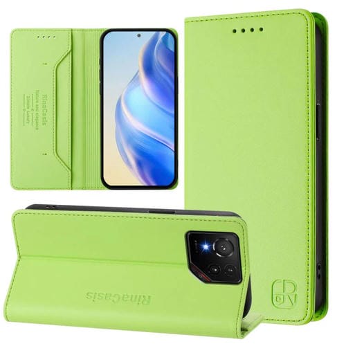 Funda de Cuero Rfid para Asus Rog Phone 9/9 Pro Rc01 con Doble Pliegue y Succión Magnética (Verde Hierba)