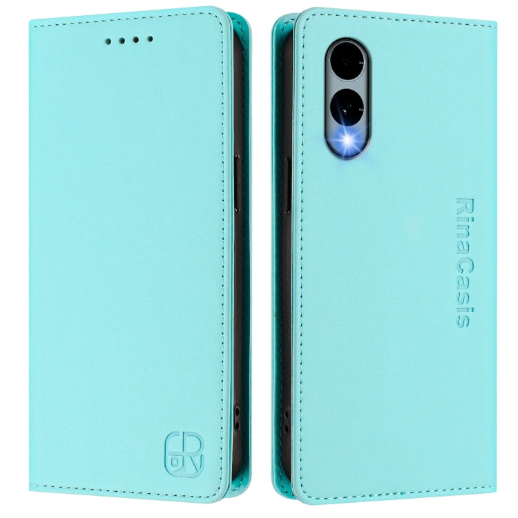 Funda de Cuero con Doble Pliegue y Succión Magnética Rfid para Fujitsu Arrows We2 F-52E Rc01 (Verde Menta)