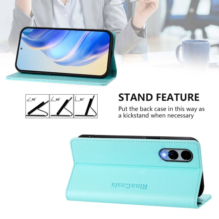 Funda de Cuero con Doble Pliegue y Succión Magnética Rfid para Fujitsu Arrows We2 F-52E Rc01 (Verde Menta)