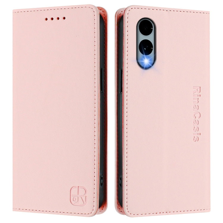 Funda de Cuero para Teléfono Fujitsu Arrows We2 F-52E Rc01 con Doble Pliegue y Succión Magnética Rfid (Rosa)