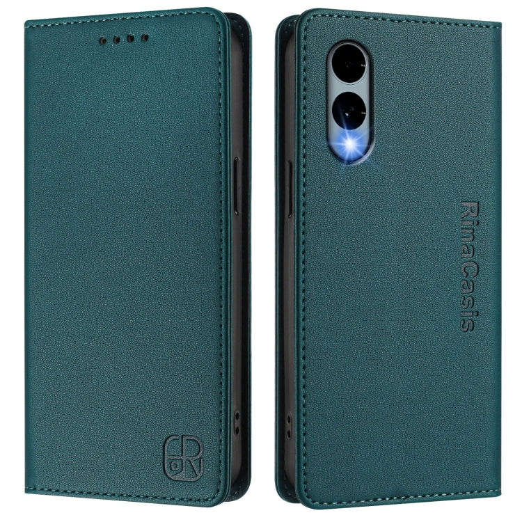 Funda de Cuero con Doble Pliegue y Succión Magnética Rfid para Fujitsu Arrows We2 F-52E Rc01 (Verde Oscuro)
