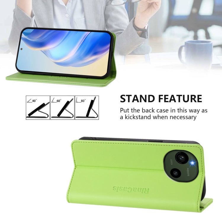 Funda de Cuero Rfid para Sharp Aquos R9 Sh-51E Rc01 con Doble Pliegue y Succión Magnética (Verde Hierba)