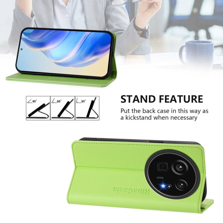 Funda de Cuero con Doble Pliegue y Succión Magnética RFID para Sharp Aquos R9 Pro Sh-54E Rc01 (Verde Hierba)