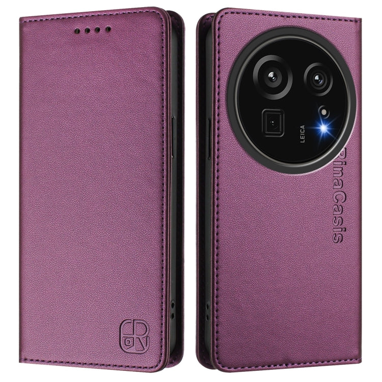 Funda de Cuero para Sharp Aquos R9 Pro Sh-54E Rc01 con Doble Pliegue y Succión Magnética Rfid (Violeta)