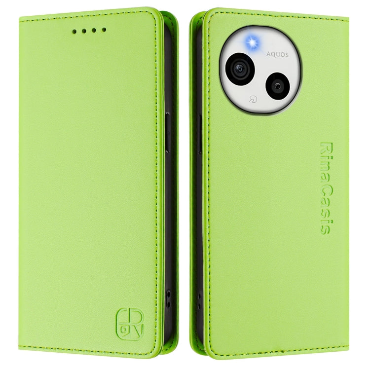 Funda de Cuero RFID para Sharp Aquos Sense9 Rc01 con Doble Pliegue y Succión Magnética (Verde)