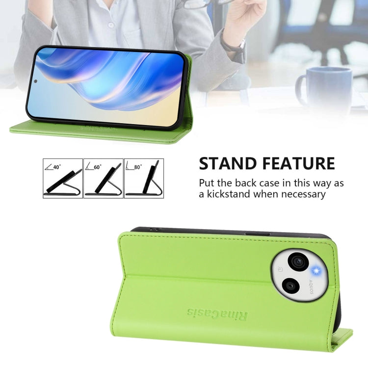 Funda de Cuero RFID para Sharp Aquos Sense9 Rc01 con Doble Pliegue y Succión Magnética (Verde)