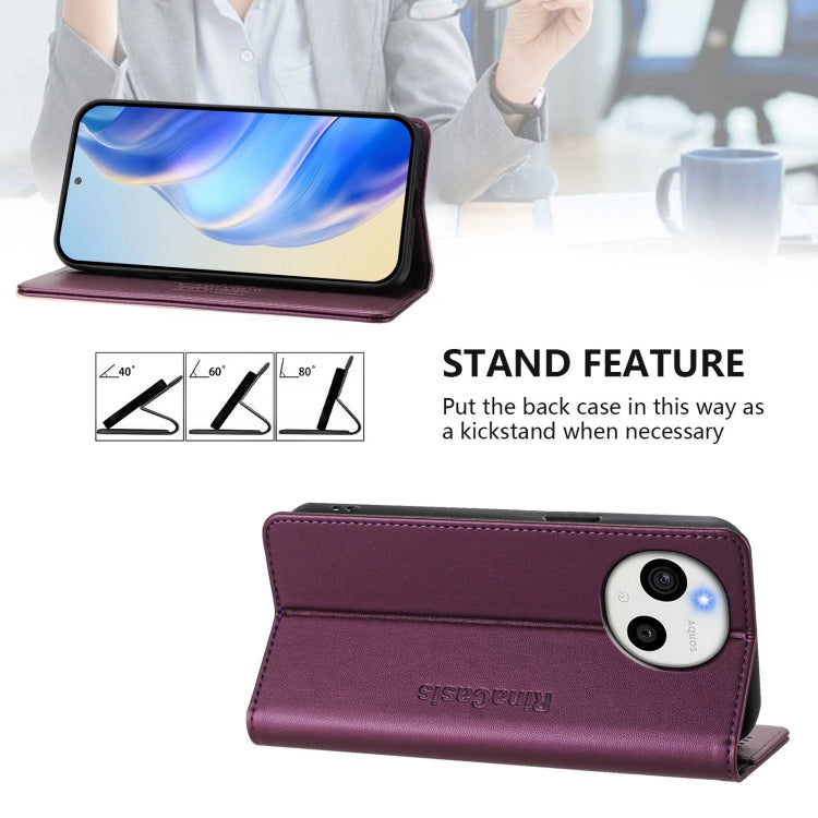 Funda de Cuero Rfid con Doble Pliegue y Succión Magnética para Sharp Aquos Sense9 Rc01 (Violeta)