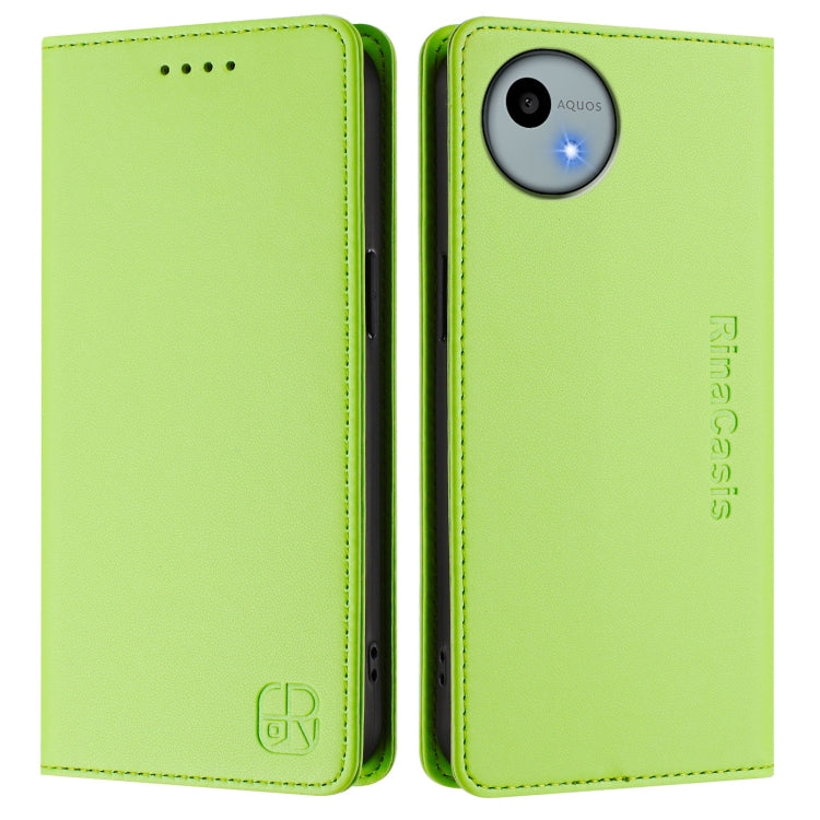 Funda de Cuero Rfid para Sharp Aquos Wish4 Sh-52E Rc01 con Doble Pliegue y Succión Magnética (Verde Hierba)