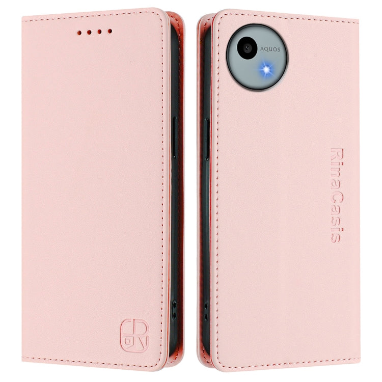 Funda de Cuero para Sharp Aquos Wish4 Sh-52E Rc01 con Doble Pliegue y Succión Magnética Rfid (Rosa)