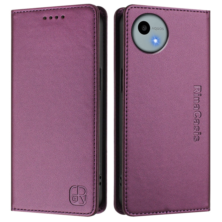 Funda de Cuero para Sharp Aquos Wish4 Sh-52E Rc01 con Doble Pliegue y Succión Magnética Rfid (Violeta)