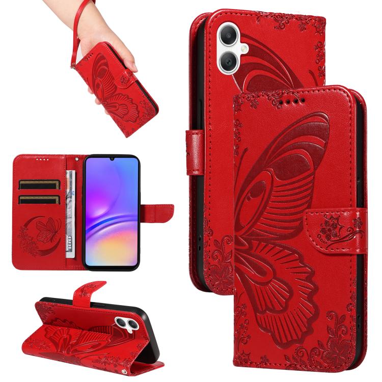Funda de cuero con relieve de mariposa para Samsung Galaxy A07 5G (roja)