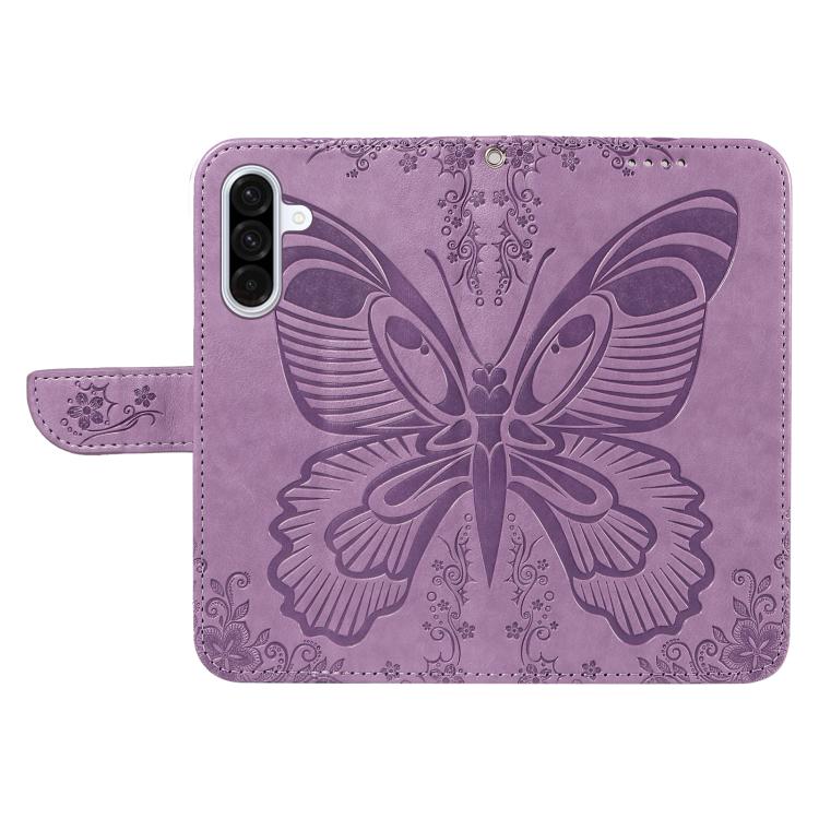 Funda de piel con relieve de mariposa para Samsung Galaxy A36 5G / M56 5G (morada)
