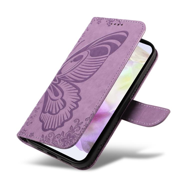 Funda de piel con relieve de mariposa para Samsung Galaxy A36 5G / M56 5G (morada)