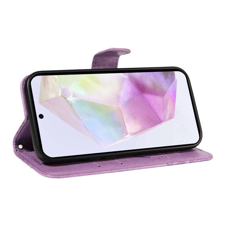 Funda de piel con relieve de mariposa para Samsung Galaxy A36 5G / M56 5G (morada)