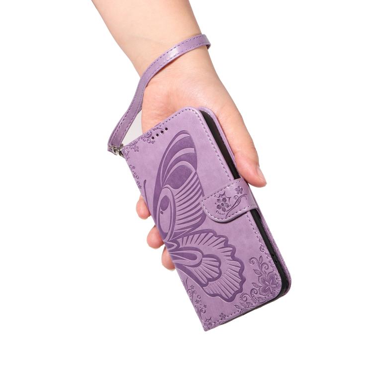 Funda de piel con relieve de mariposa para Samsung Galaxy A36 5G / M56 5G (morada)