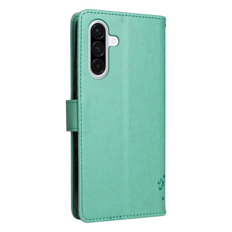 Funda de cuero con tapa y estampado de árbol y gato para Samsung Galaxy A36 5G / M56 5G (verde)