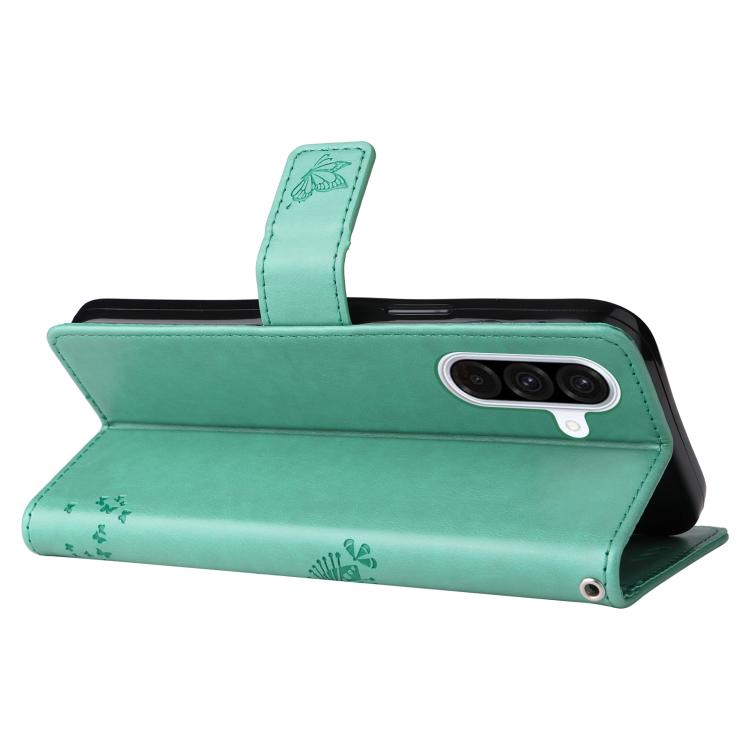 Funda de cuero con tapa y estampado de árbol y gato para Samsung Galaxy A36 5G / M56 5G (verde)