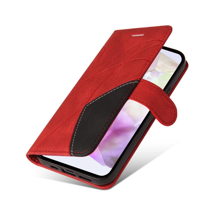 Funda de cuero con tapa y dos colores para Samsung Galaxy A56 5G (roja)