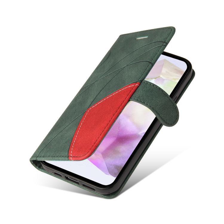 Funda de cuero con tapa y dos colores para Samsung Galaxy A56 5G (verde)