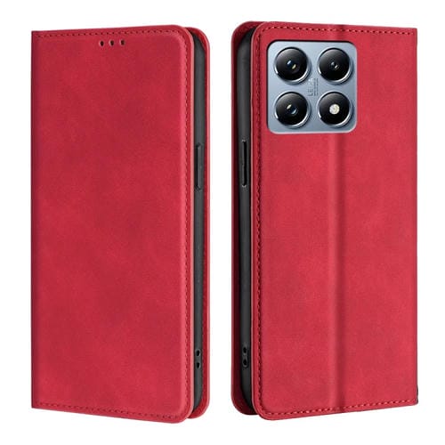 Funda de Cuero Magnética con Tacto de Piel para Xiaomi 14T Pro 5G (Roja)