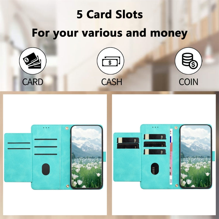 Funda de Cuero con Relieve de Tulipanes para Sony Xperia 10 Vi con Cordón (Verde)