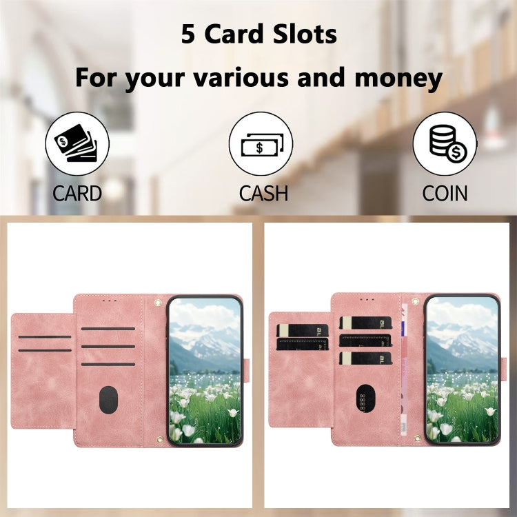 Funda de Cuero con Relieve de Tulipanes para Sony Xperia 10 V con Cordón (Rosa)