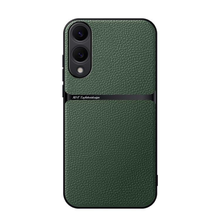 Funda magnética de cuero Litchi para Samsung Galaxy S25 Edge 5G, con cobertura total, a prueba de golpes (verde)