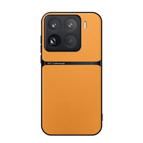 Funda Para Teléfono Xiaomi 15 Pro De Piel De Lichi Con Cobertura Total Magnética Y A Prueba De Golpes (Amarilla)