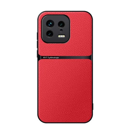 Funda para Teléfono Xiaomi 13 Litchi de Cuero con Cobertura Total Magnética a Prueba de Golpes (Rojo)