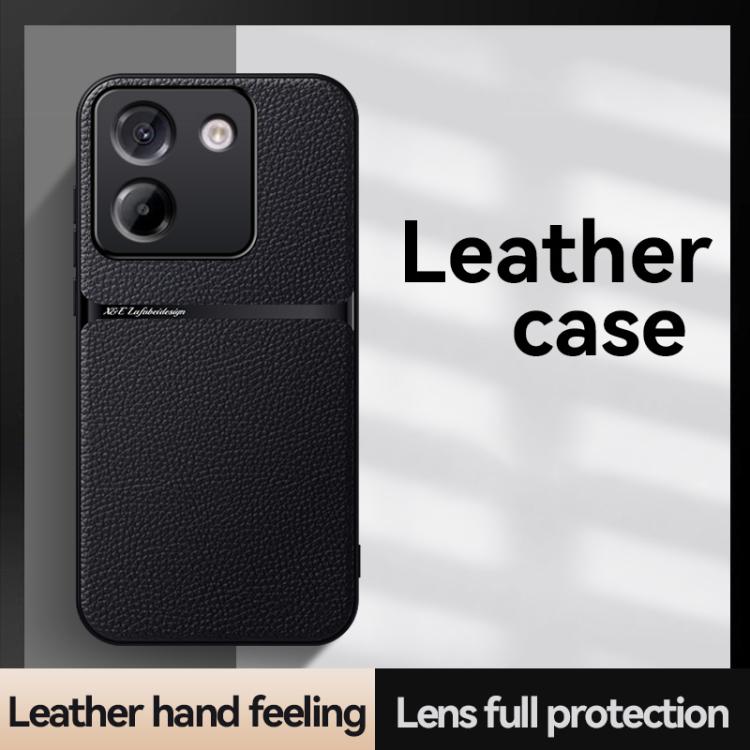 Funda magnética de cuero Litchi para Xiaomi Poco M7 Pro 5G, con cobertura total, a prueba de golpes (roja)