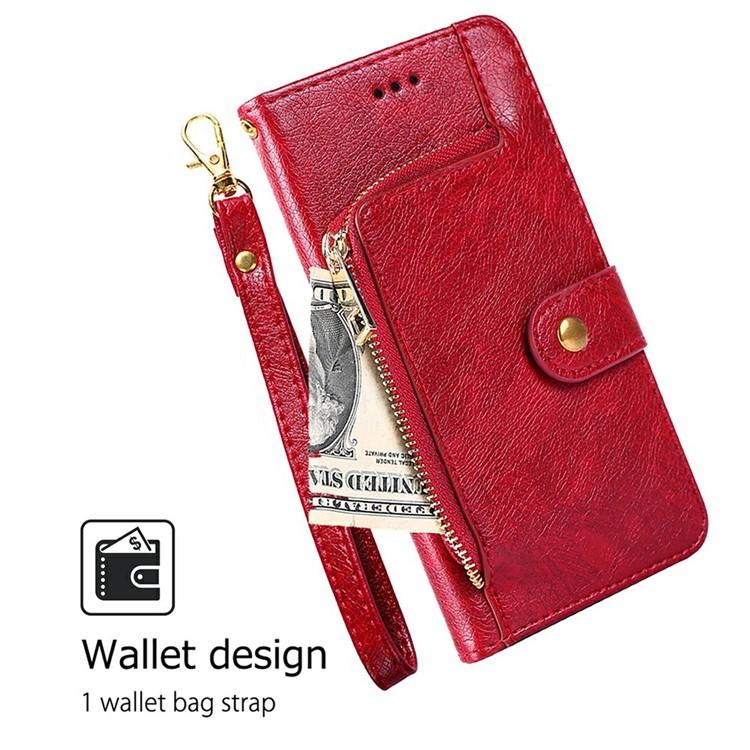 Funda de cuero con cremallera para Samsung Galaxy S25 Ultra 5G (roja)