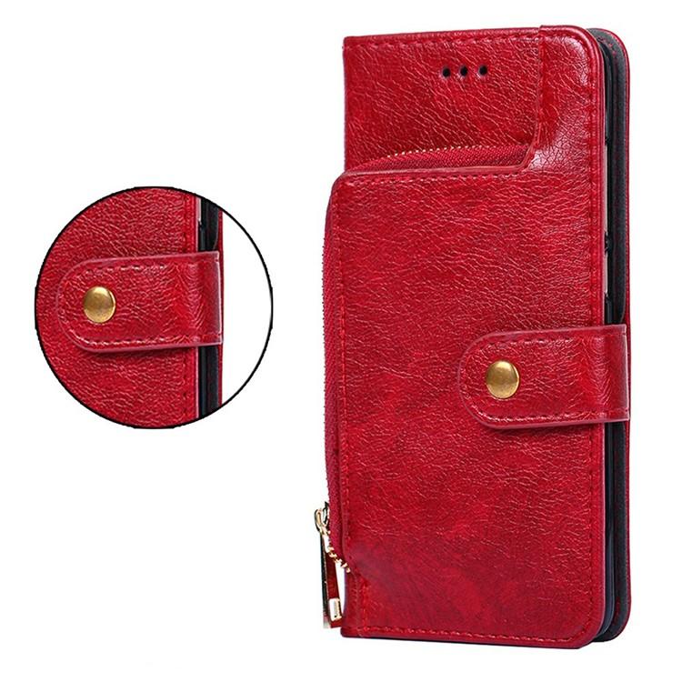 Funda de cuero con cremallera para Samsung Galaxy S25 Ultra 5G (roja)