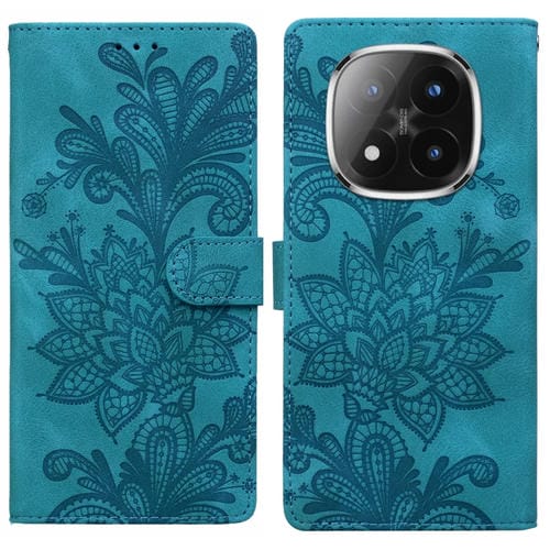 Funda de Teléfono con Hebilla Magnética de Pu con Encaje Floral En Relieve y Correa para la Muñeca para Redmi Note 14 Pro / Note 14+ (Verde)