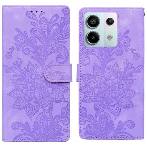 Funda de Teléfono con Hebilla Magnética y Encaje Floral En Relieve para Redmi Note 13 Pro 4G (Púrpura)