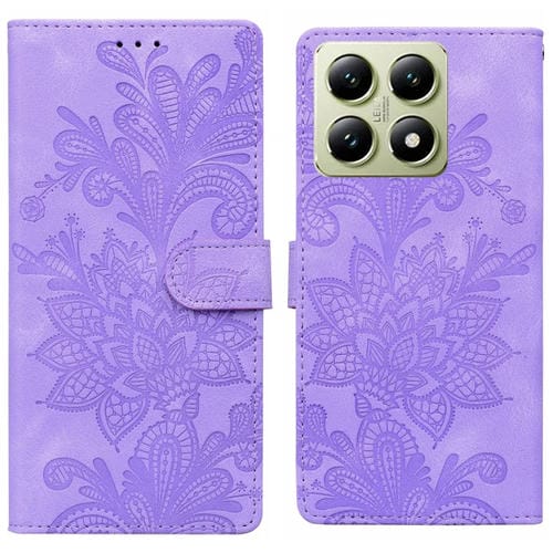 Funda De Cuero Con Hebilla Magnética Y Encaje Floral En Relieve Para Xiaomi 14T (Morado)