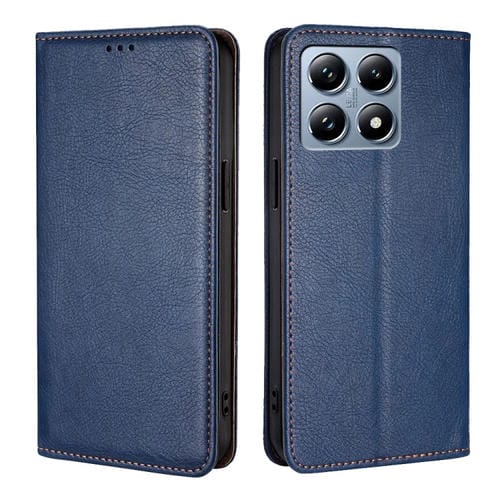 Funda de Cuero Magnética para Teléfono Xiaomi 14T Pro 5G con Acabado Brillante y Color Sólido (Azul)