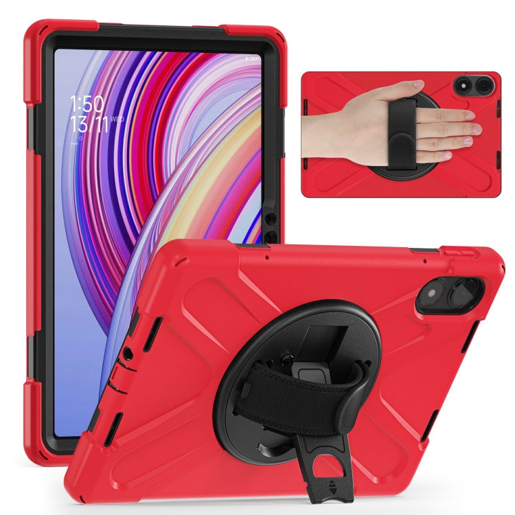 Funda Híbrida de Silicona con Correa para El Hombro para Xiaomi Redmi Pad Pro 12.1, con Soporte Giratorio para Tableta y PC (Roja)