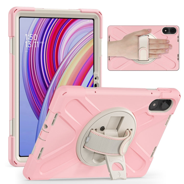 Funda Híbrida de Silicona con Soporte Giratorio para Tableta Xiaomi Redmi Pad Pro 12.1 con Correa para El Hombro (Rosa Cerezo)