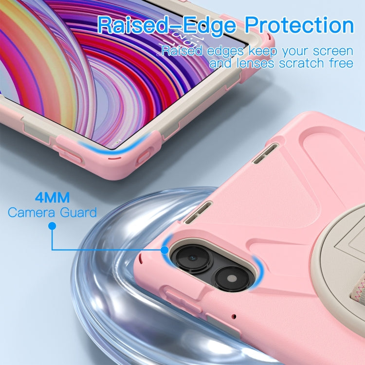 Funda Híbrida de Silicona con Soporte Giratorio para Tableta Xiaomi Redmi Pad Pro 12.1 con Correa para El Hombro (Rosa Cerezo)
