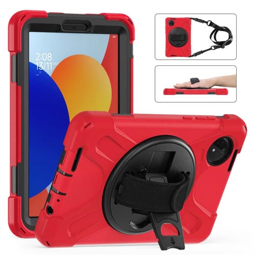 Funda Híbrida de Silicona con Soporte Giratorio para Tableta Xiaomi Redmi Pad Se 8.7 con Correa para El Hombro (Roja)